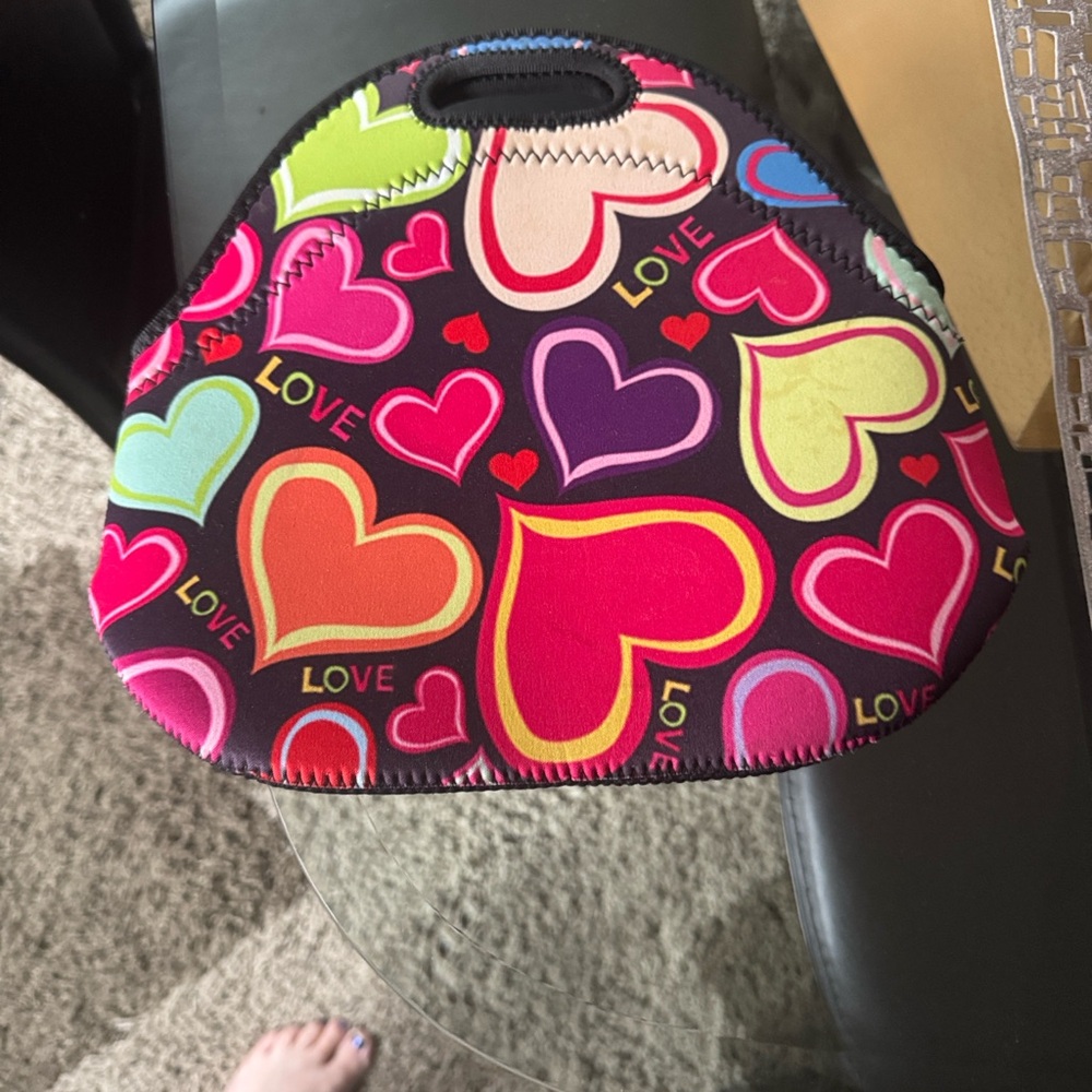 Neoprene Heart Print Lunch Tote - Pink Multi